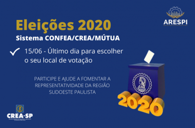 15/06: prazo final para que o profissional escolha seu local de votação