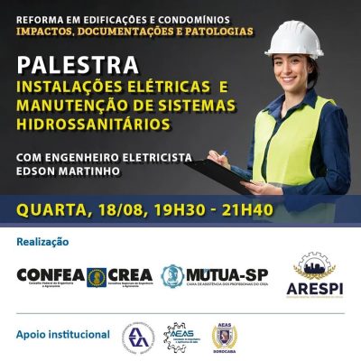 Evento on-line e gratuito inicia nesta quarta (18) com o tema: “Instalações elétricas: Manutenção de sistemas hidrossanitários”