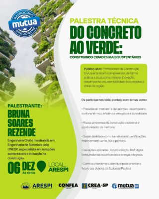 PALESTRA TÉCNICA: DO CONCRETO AO VERDE: CONSTRUINDO CIDADES MAIS SUSTENTÁVEIS