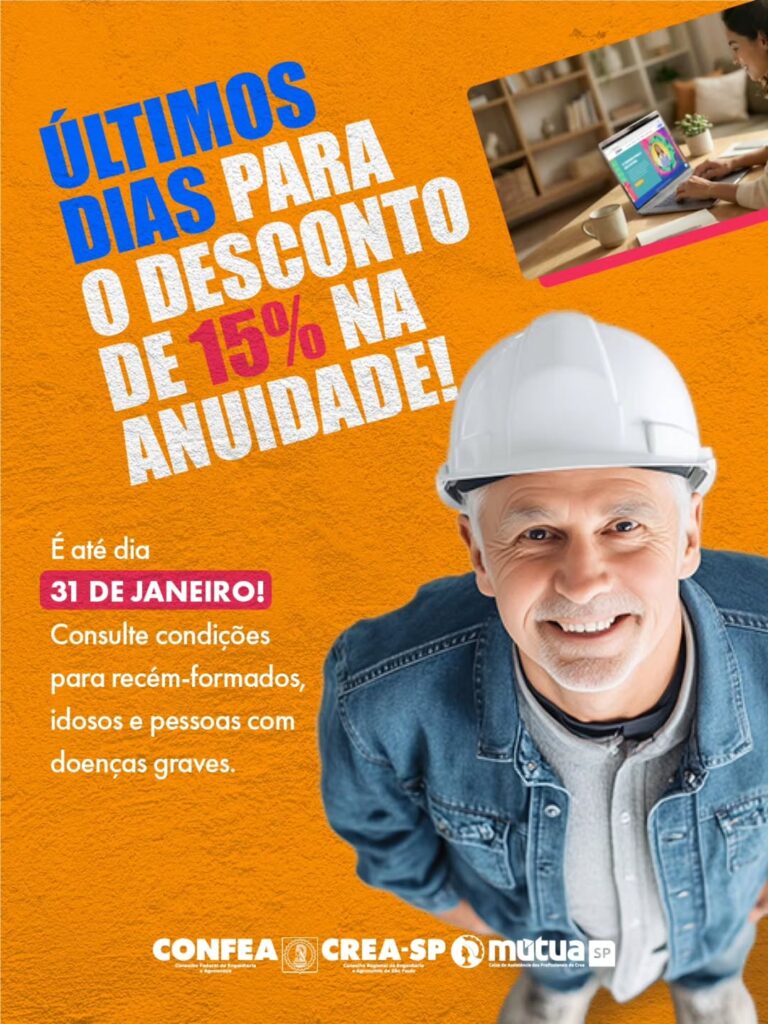 Ultimos Dias Anuidade CREA-SP 2026 - últimos dias com Desconto. Confira!